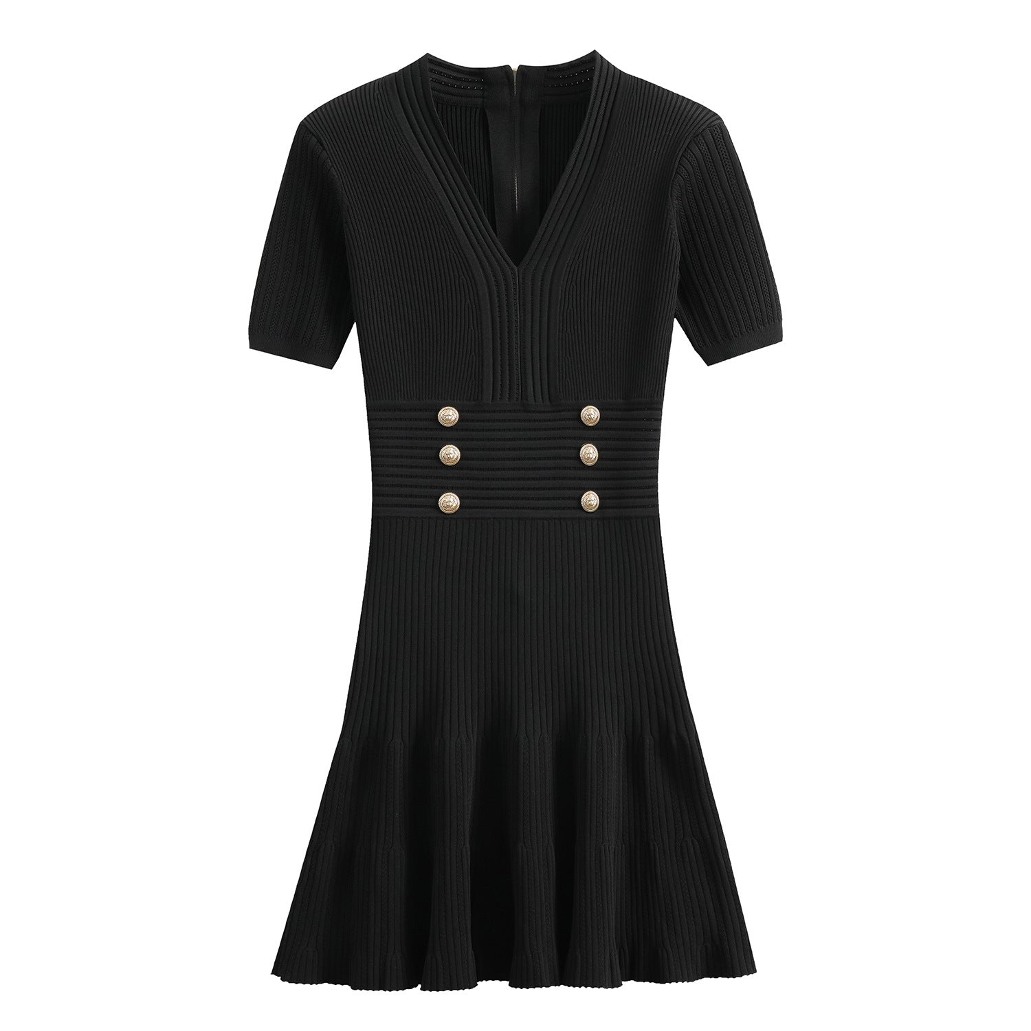 Pre Order:  V-Neck Waist Cinched Knitted Dress