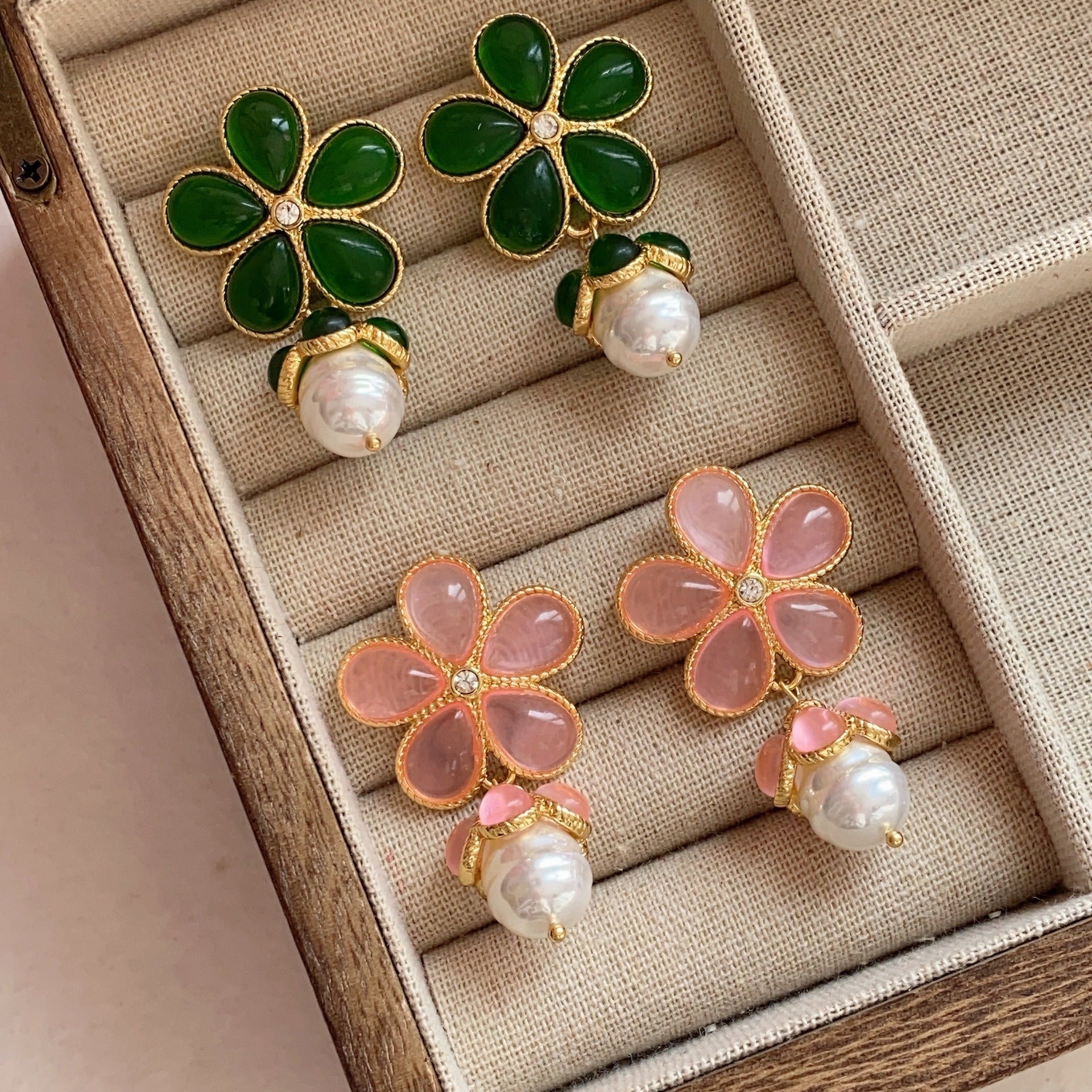 Pre Order:  Glass Flower Pearl Earrings