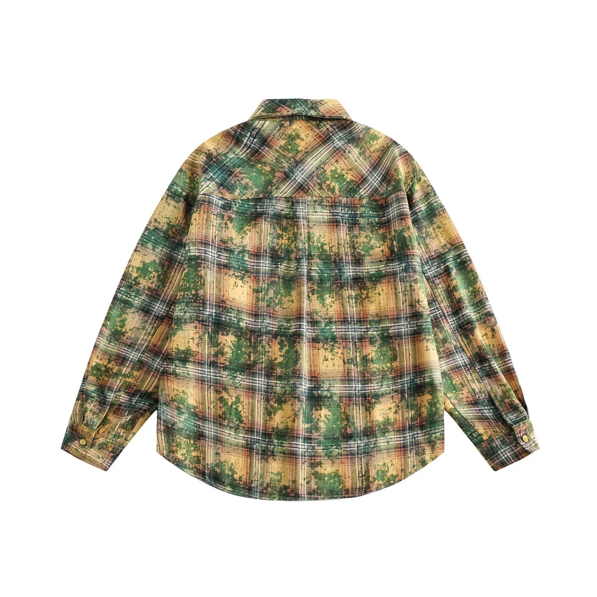 Contrast Plaid Tie Dye Shirt