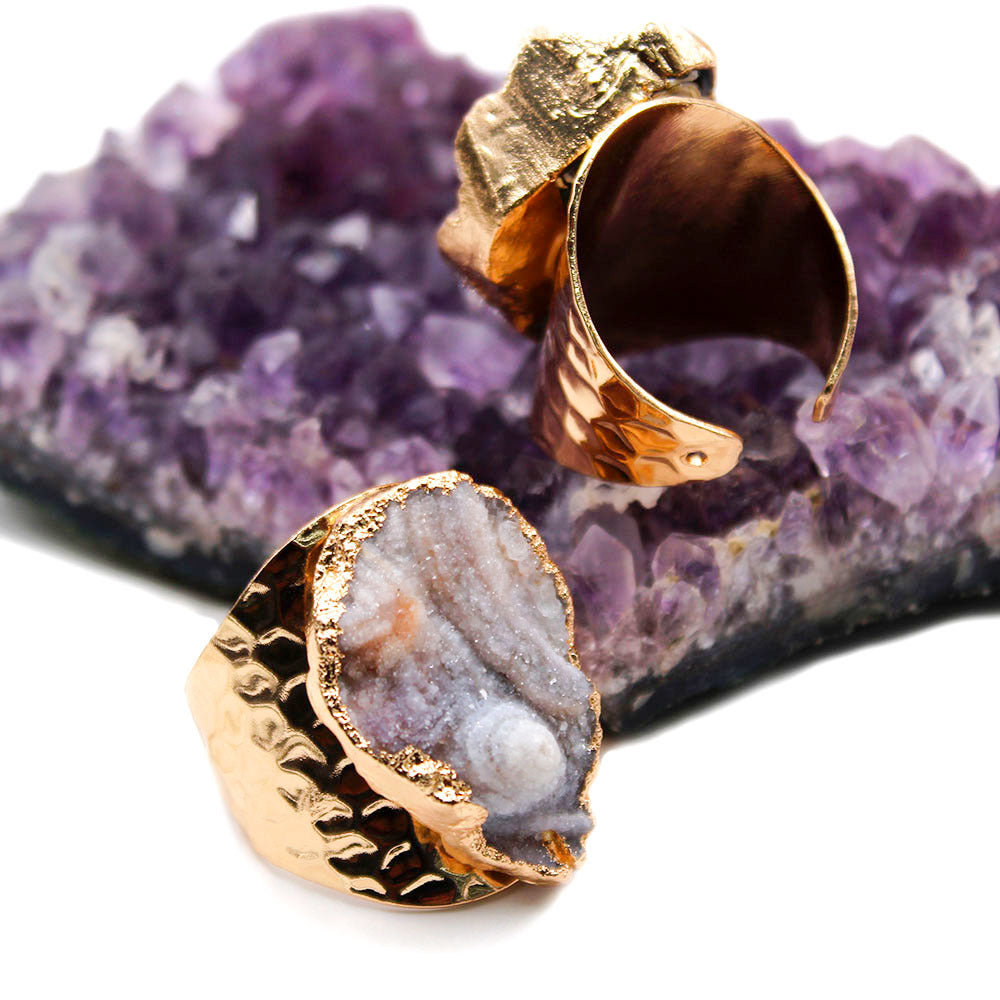 Pre Order:  Natural Agate Gold-Plated Ring