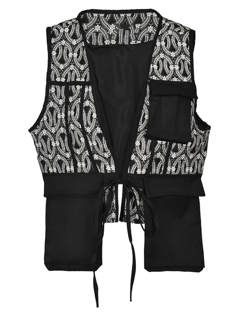 Pre Order:  Black Irregular Sleeveless Bandage V-Neck Vest