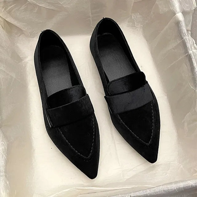 Pre Order:  Pointed Toe Velvet Casual Loafers