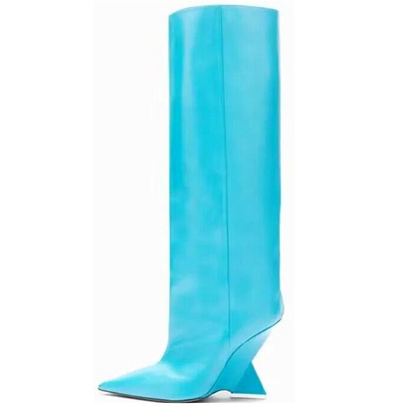 Geometrical Heel Pointed Knee-High Boots - Pre Order: Ships Feb 29