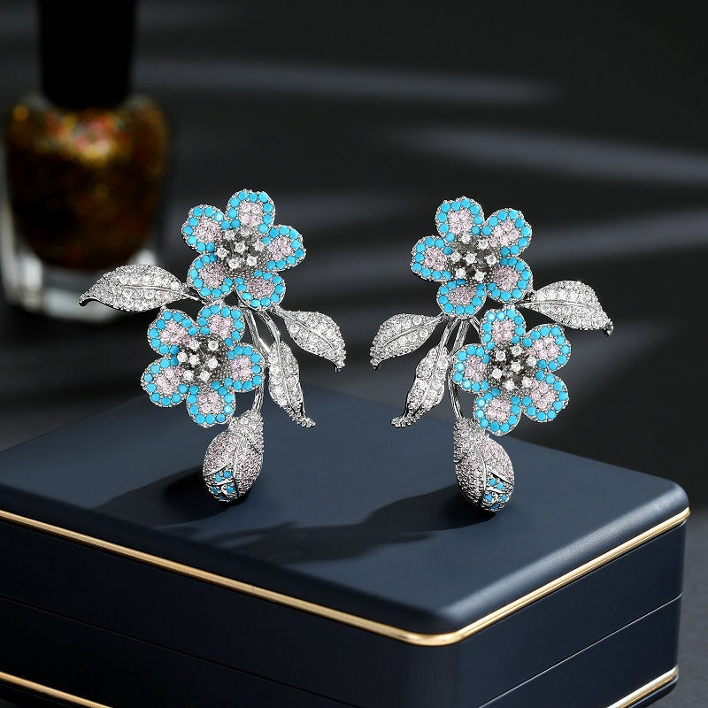 Pre Order:  Exaggerated Micro-Encrusted Zirconium Flower Stud Earrings