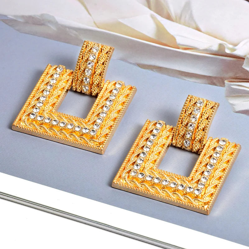 Pre Order:  Rhinestone Embellished Square Stud Earrings