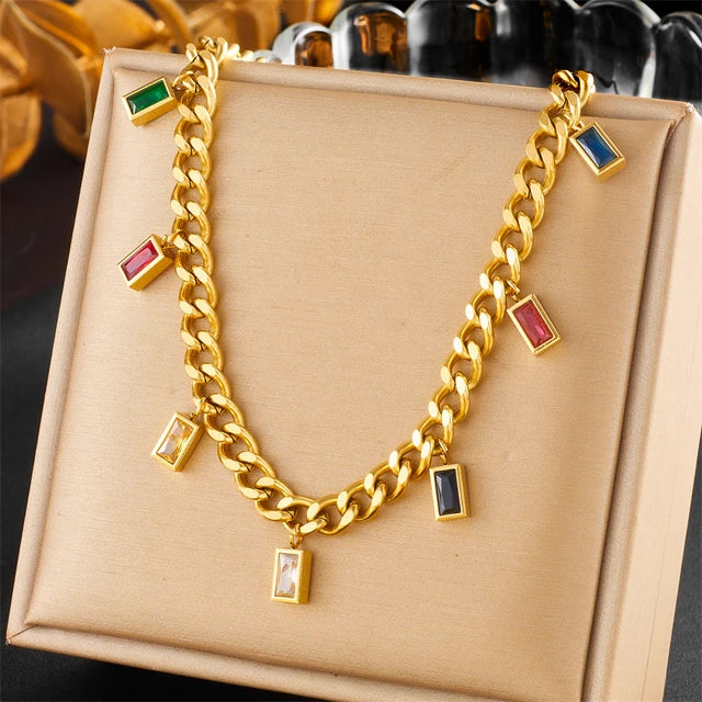 Pre Order:  Multicolor Charms Chain Link Necklace