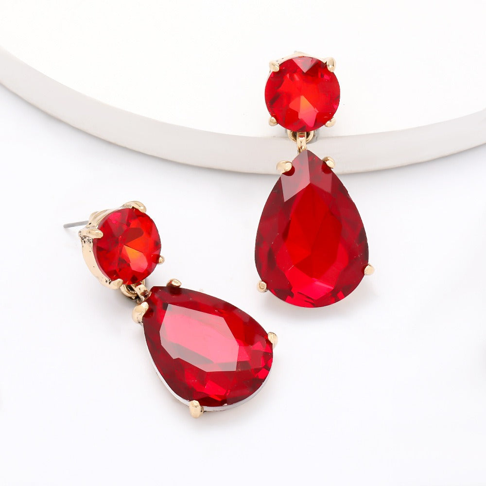 Pre Order:  Glass Water Drop Alloy Earrings