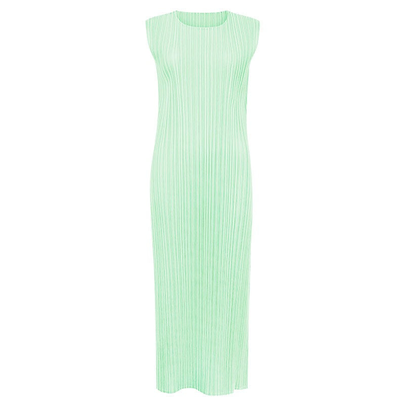 Pre Order:  Solid Pleated Sleeveless Midi Dress