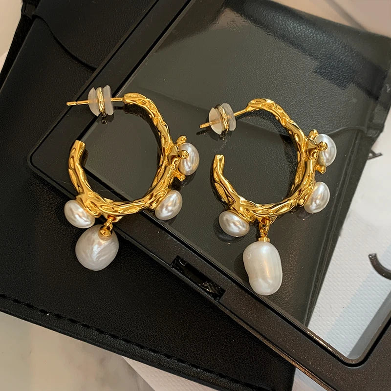 Pre Order:  Faux Pearls Pendant Hoop Earrings