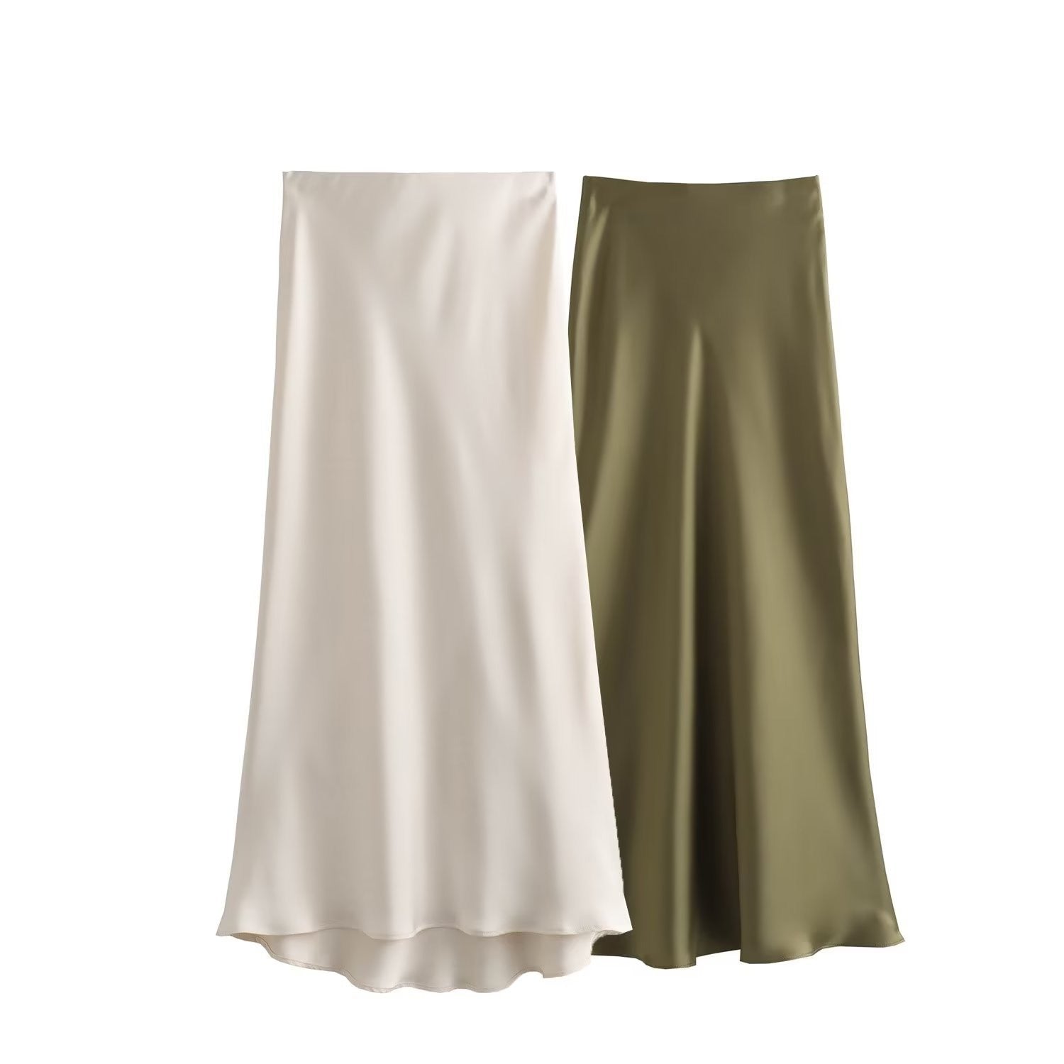 Pre Order: High Waisted Silk Satin Midi Skirt