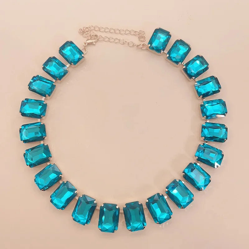 Pre Order:  Shiny Glass Crystals Elliptic Cut Luxury Short Necklace