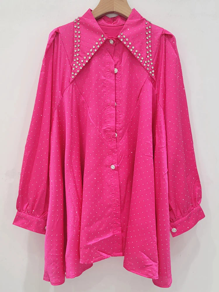 Diamond Studded Loose Long Sleeved Thin Shirt