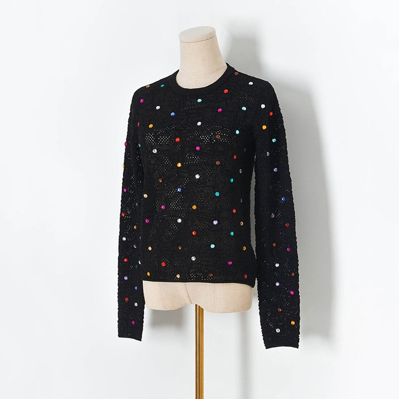 Pre Order:  Colorful Crystal Beaded Knitted Sweater