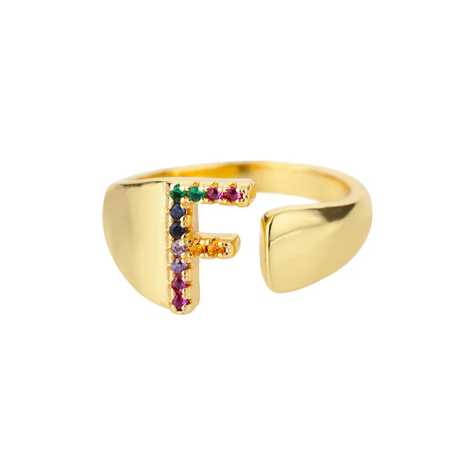 Pre Order:  Multicolor Zircon Alphabet Plated Rings