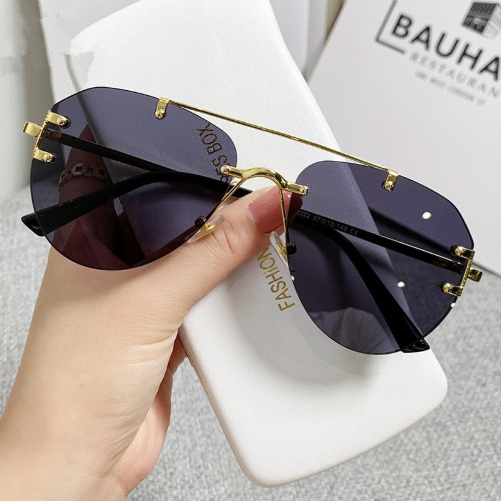 Pre Order:  Retro Double Bridge Rimless Sunglasses