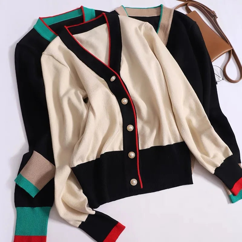 Pre Order:  Contrast Tri-Color Knit Cardigan