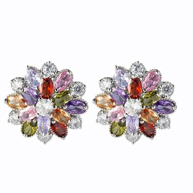 Pre Order:  Flower Crystal Zircon Clip Earrings