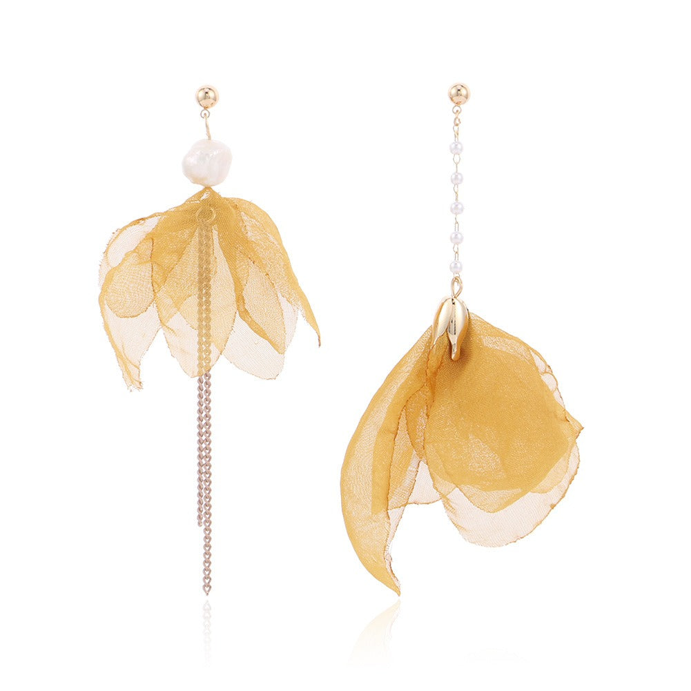 Pre Order:  Long Tassel Flower Pearl Asymmetric Earrings