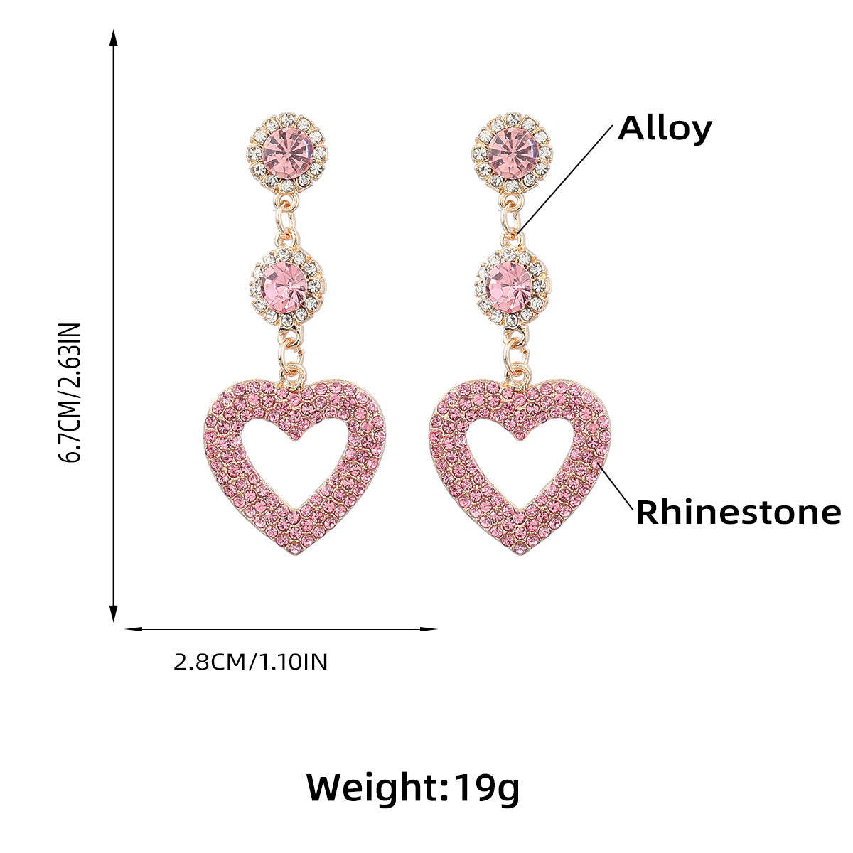 Pre Order:  Tassel Hearts Rhinestones Dangle Earrings