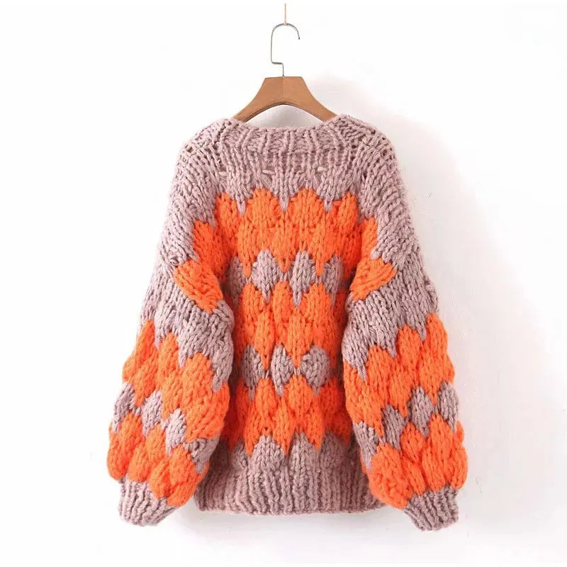 Oversized Knitted Lantern Sleeve Thick Cardigan