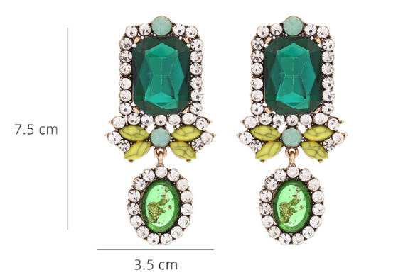 Pre Order:  Green Geometric Diamond Earrings