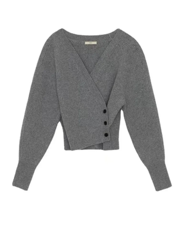 Pre Order:  Solid Gray Knitted Wrap Cardigan