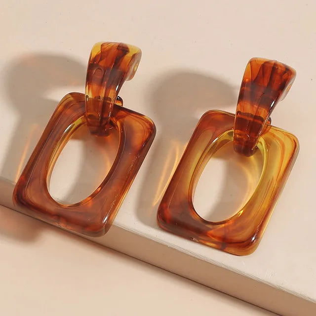 Pre Order:  Marbled Resin Square Drop Earrings