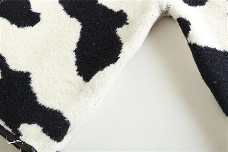 Cow Pattern Open Knit Jacket