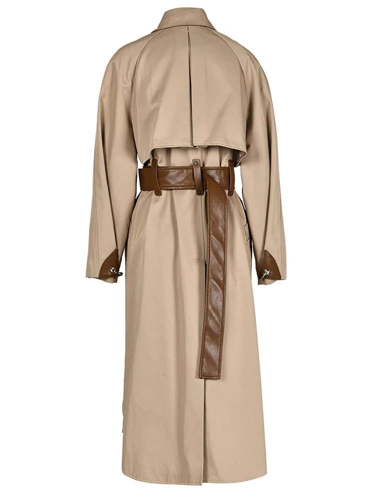 Pre Order:  Camel Faux-Leather Spliced Trench Coat