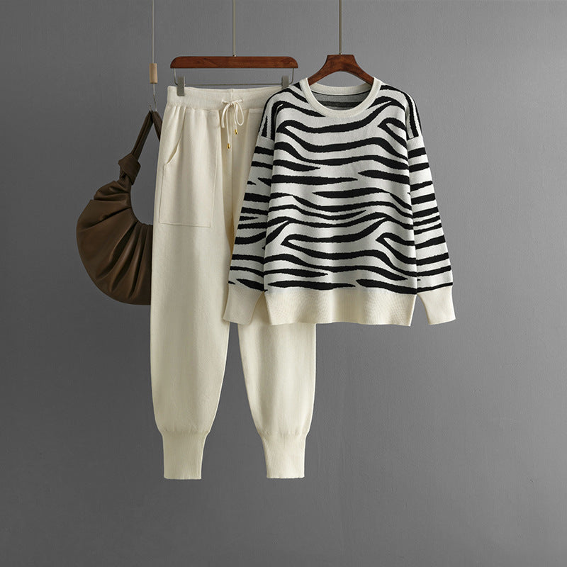 Pre Order: Animal Print Knitted Sweater + Pants Set