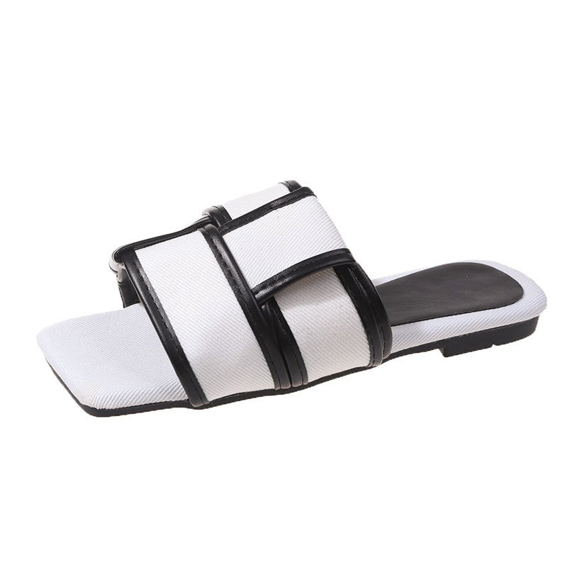 Pre Order:  Woven Checkered Square Toe Flat Sandals