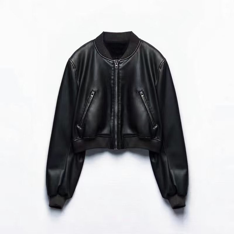 Pre Order:  Solid Zip Up Short PU Jacket