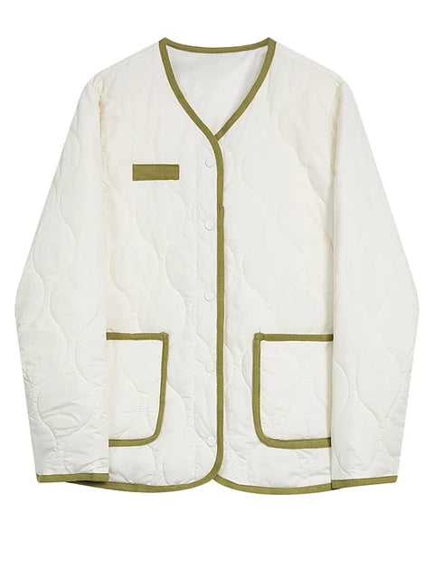 Cotton-Padded V-Neck Long Sleeve Parkas Jacket