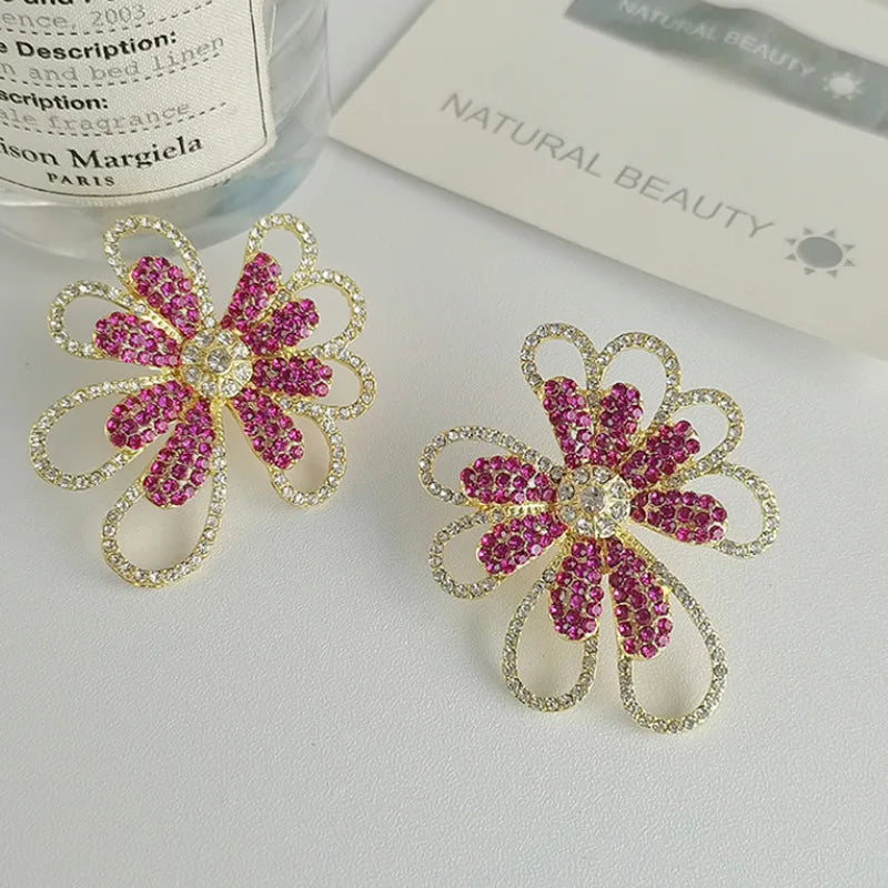 Pre Order:  Pink Daisy Rhinestone Overlined Earrings