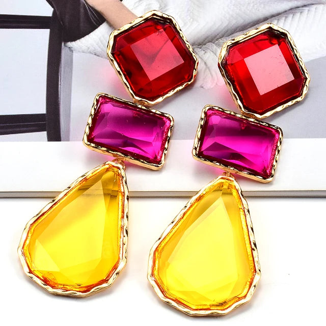 Pre Order:  Geometric Multicolor Gems Dangling Earrings