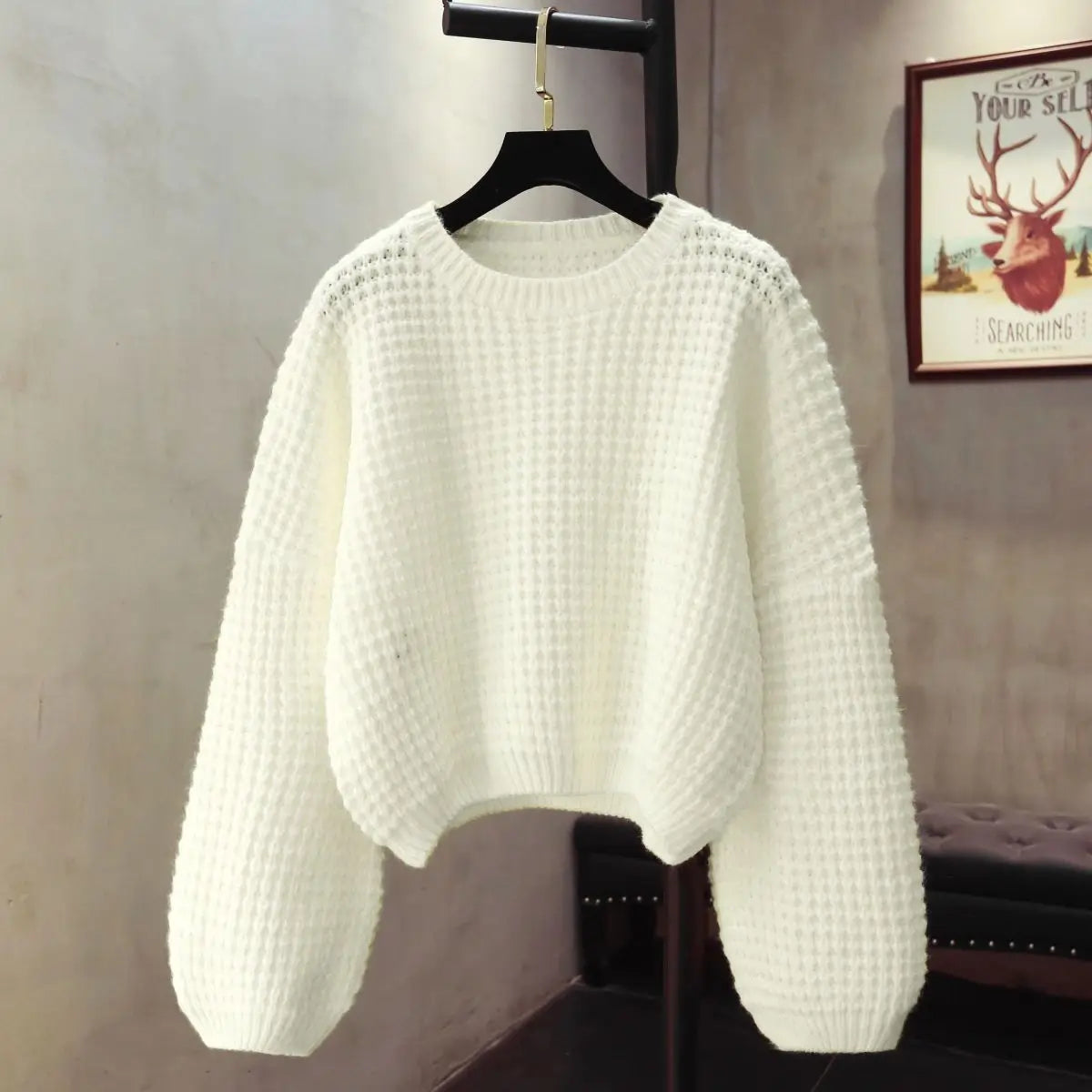 Pre Order:  O-Neck Knitted Pullover Loose Sweater