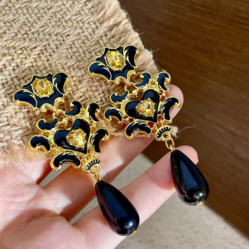 Pre Order:  Black + Gold Palace Drop Earrings