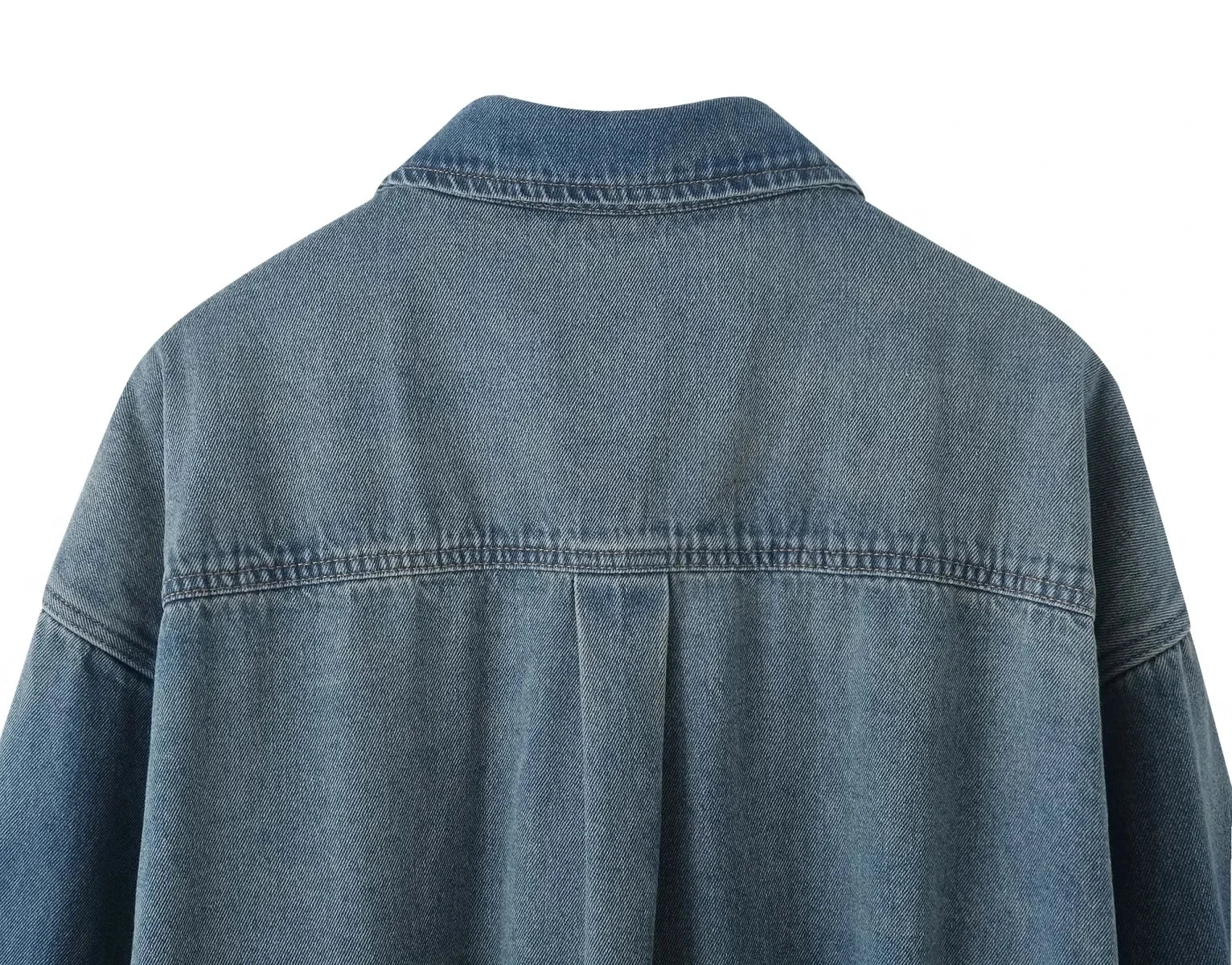 Blue Denim Single-Breasted Long Sleeve Jacket