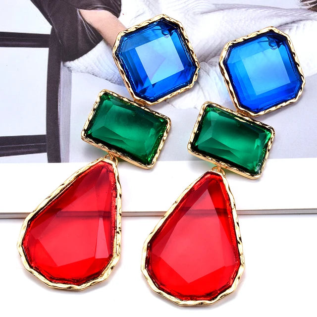 Pre Order:  Geometric Multicolor Gems Dangling Earrings