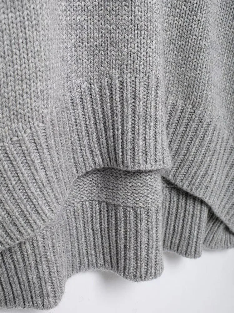 Pre Order: Gray Pleated Long Sleeve Knitted Sweater