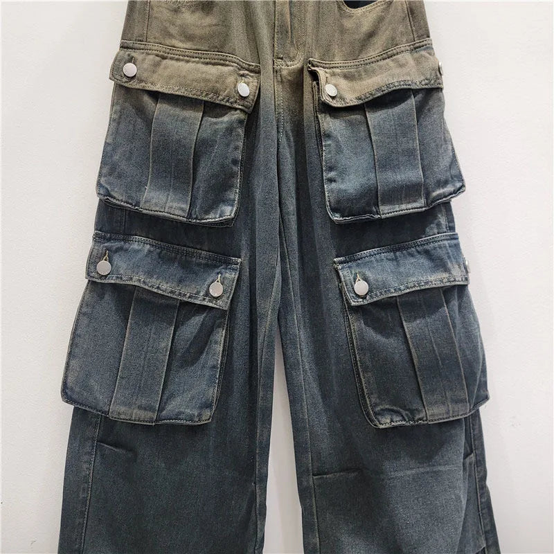 Pre Order:  Washed Gradient Multi Pocket Loose Pants