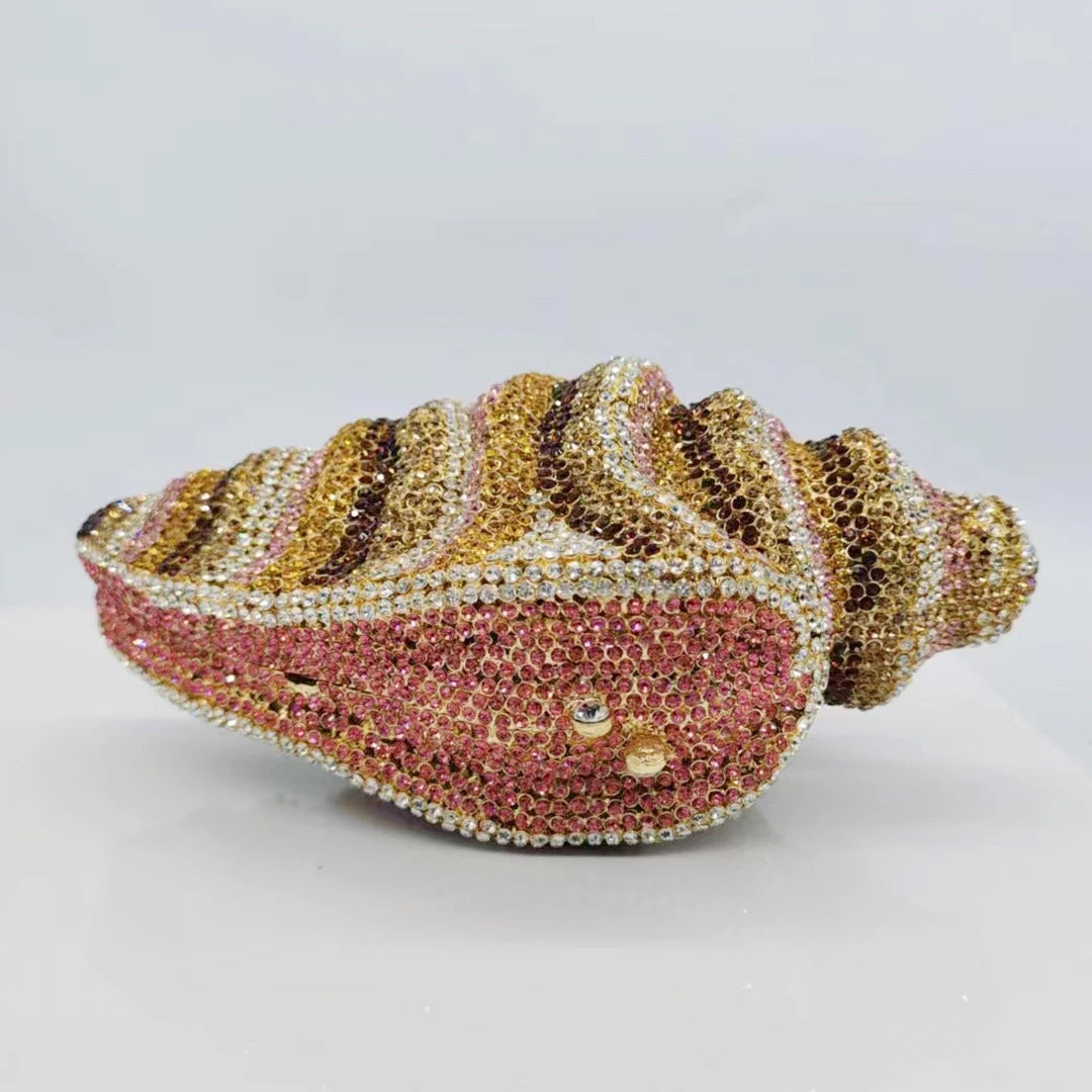 Pre Order:  Rhinestones Conch Metal Clutch Bag