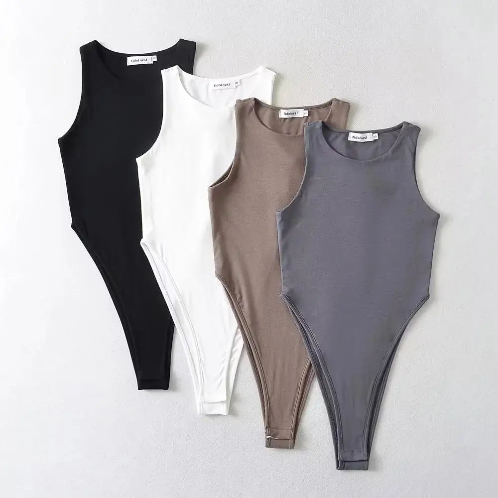 Pre Order:  O-neck Sleeveless Stretchable Bodysuits Top