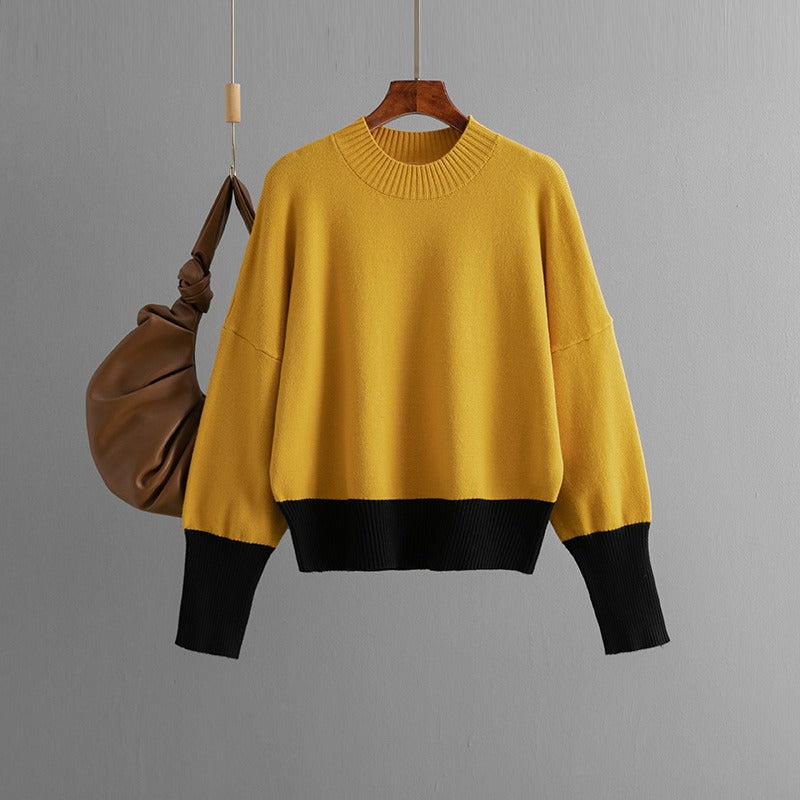 Pre Order:  Round Neck Loose Color Block Knitted Sweater