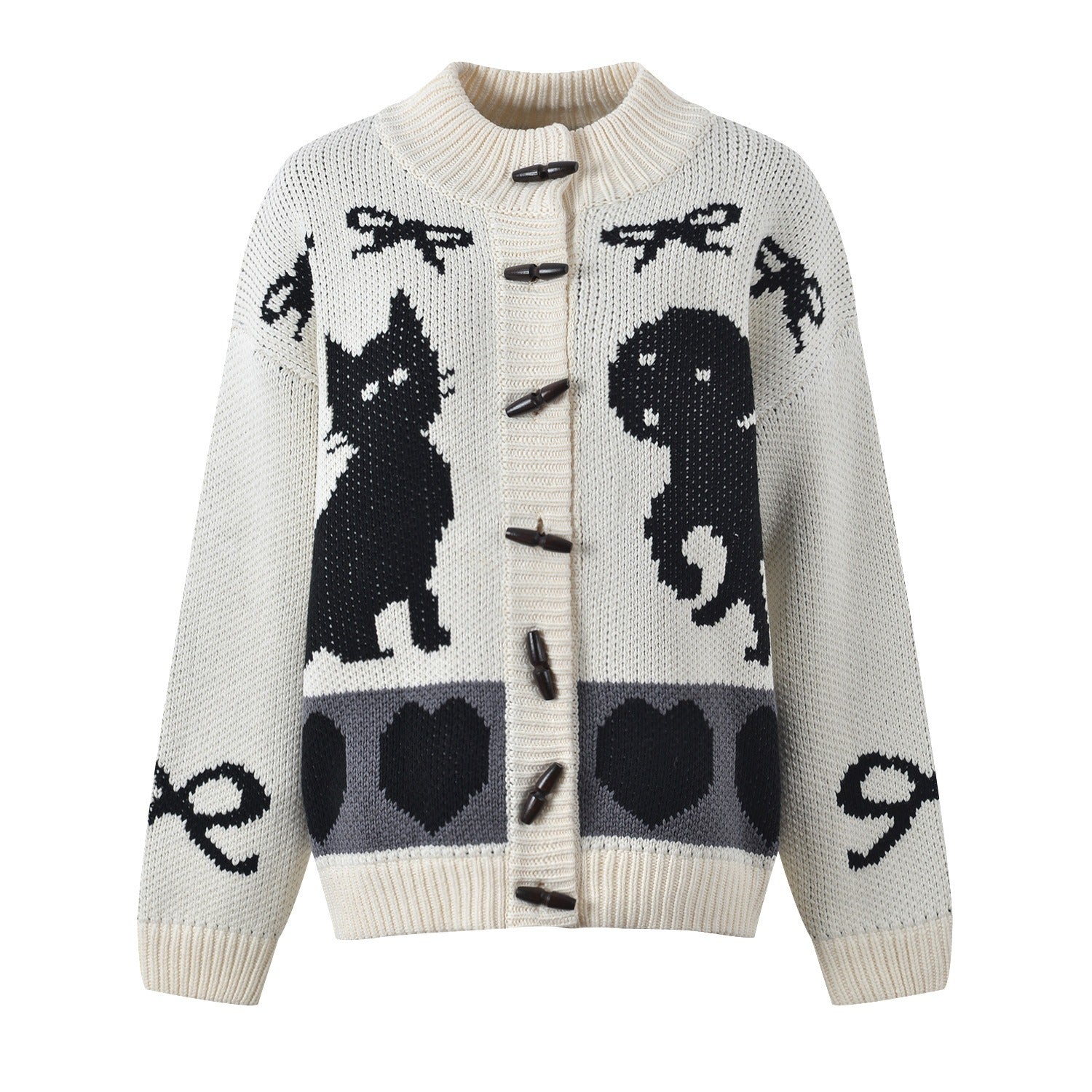 Love Bow Jacquard Knitted Cardigan