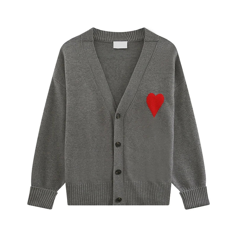 Heart Embroidery V-Neck Loose Knitted Cardigan