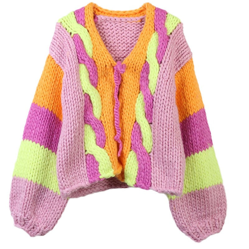 Pre Order:  Colorful Long Sleeved V-Neck Loose Knit Cardigan