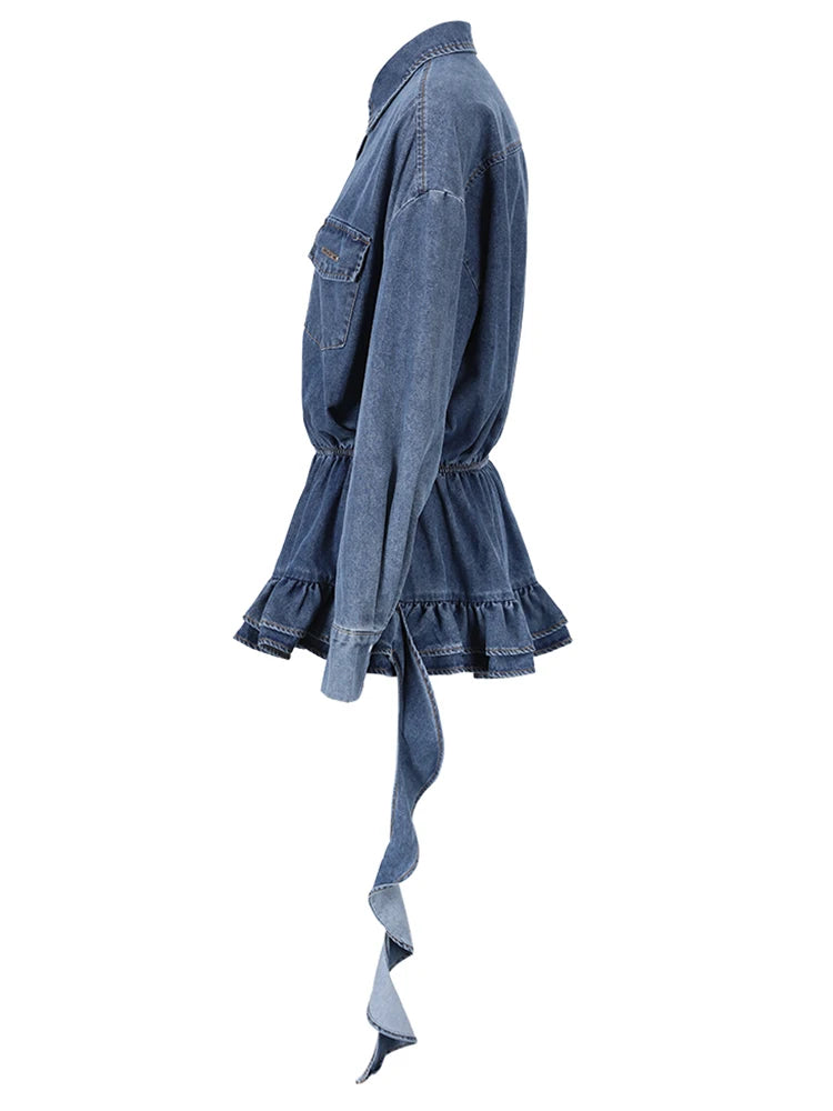 Pre Order:  Blue Denim Ruffles Mini Dress