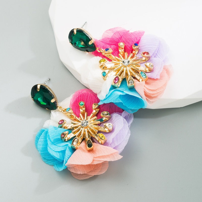 Pre Order:  Alloy Diamond Inlaid Flower Earrings