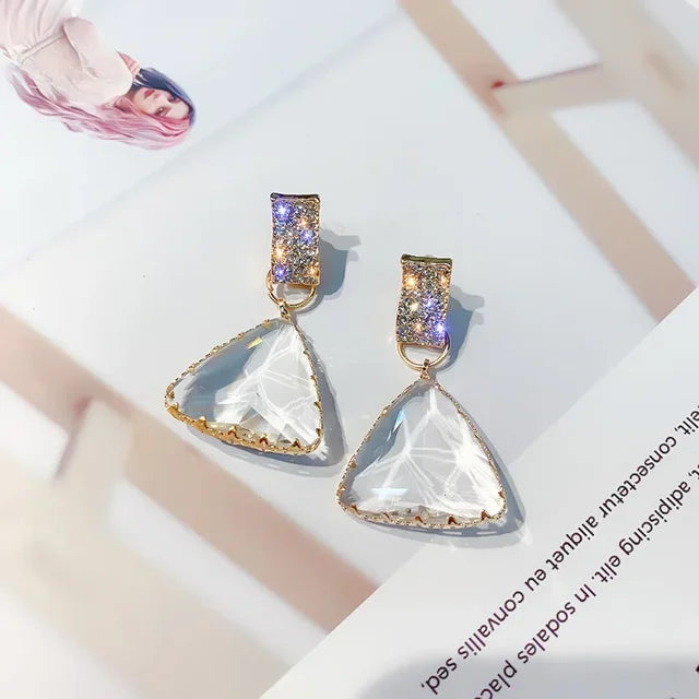 Pre Order:  Silver Needle Triangle Crystal Earrings